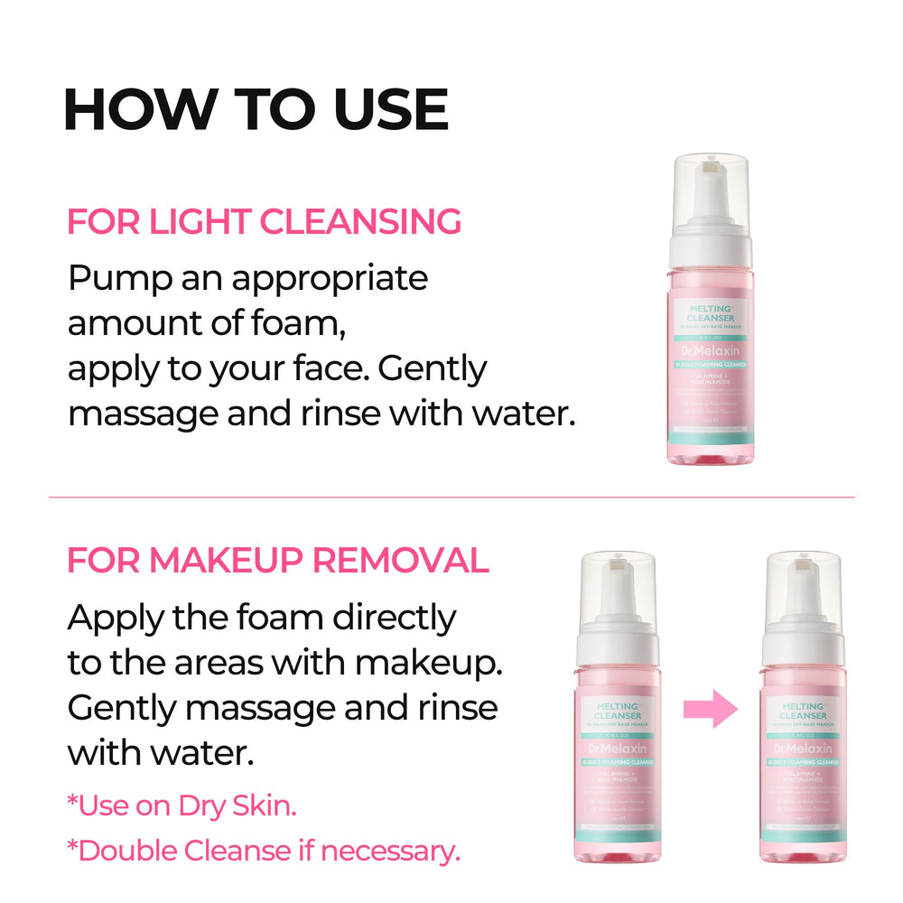 Dr.Melaxin Melting Cleanser daily-use scene suggests gentle, fragrance-light routine for calm mornings.