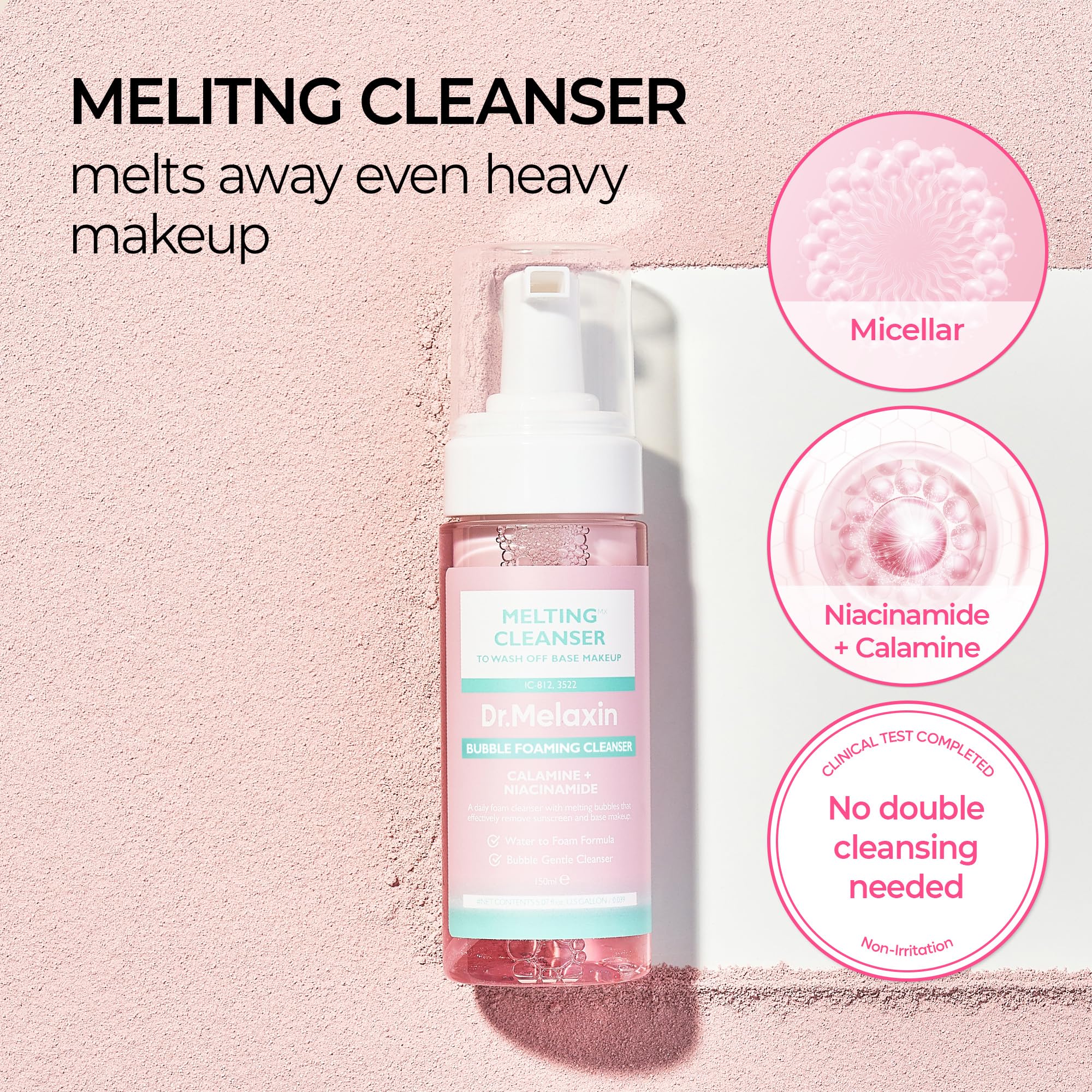 Dr.Melaxin Melting Cleanser foamy bubbles reveal airy texture that dissolves makeup gently.