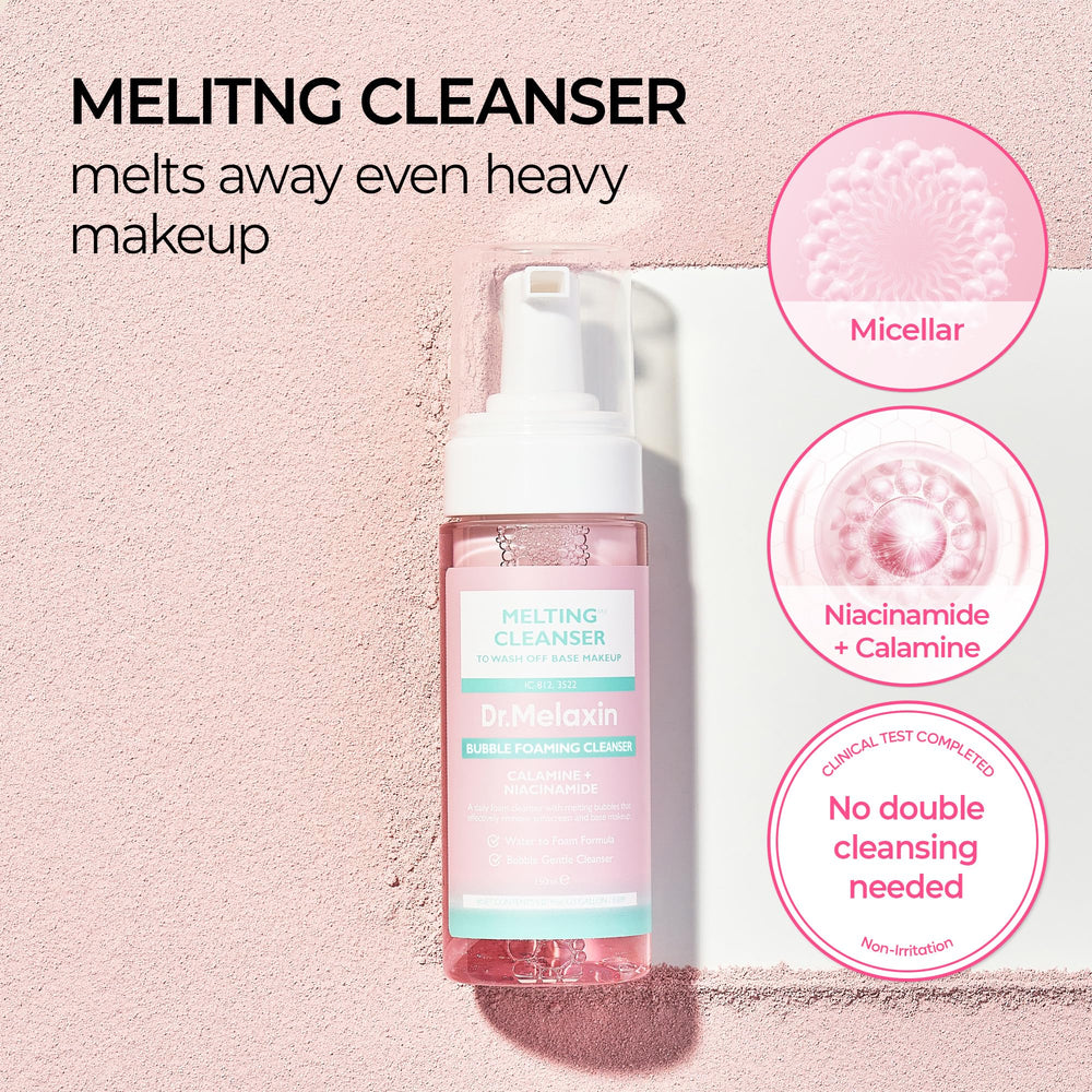 Dr.Melaxin Melting Cleanser foamy bubbles reveal airy texture that dissolves makeup gently.