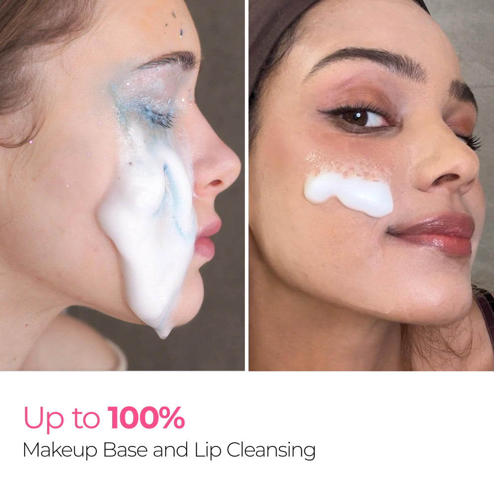 Dr.Melaxin Melting Cleanser pump application highlights quick bubble lift for makeup removal.
