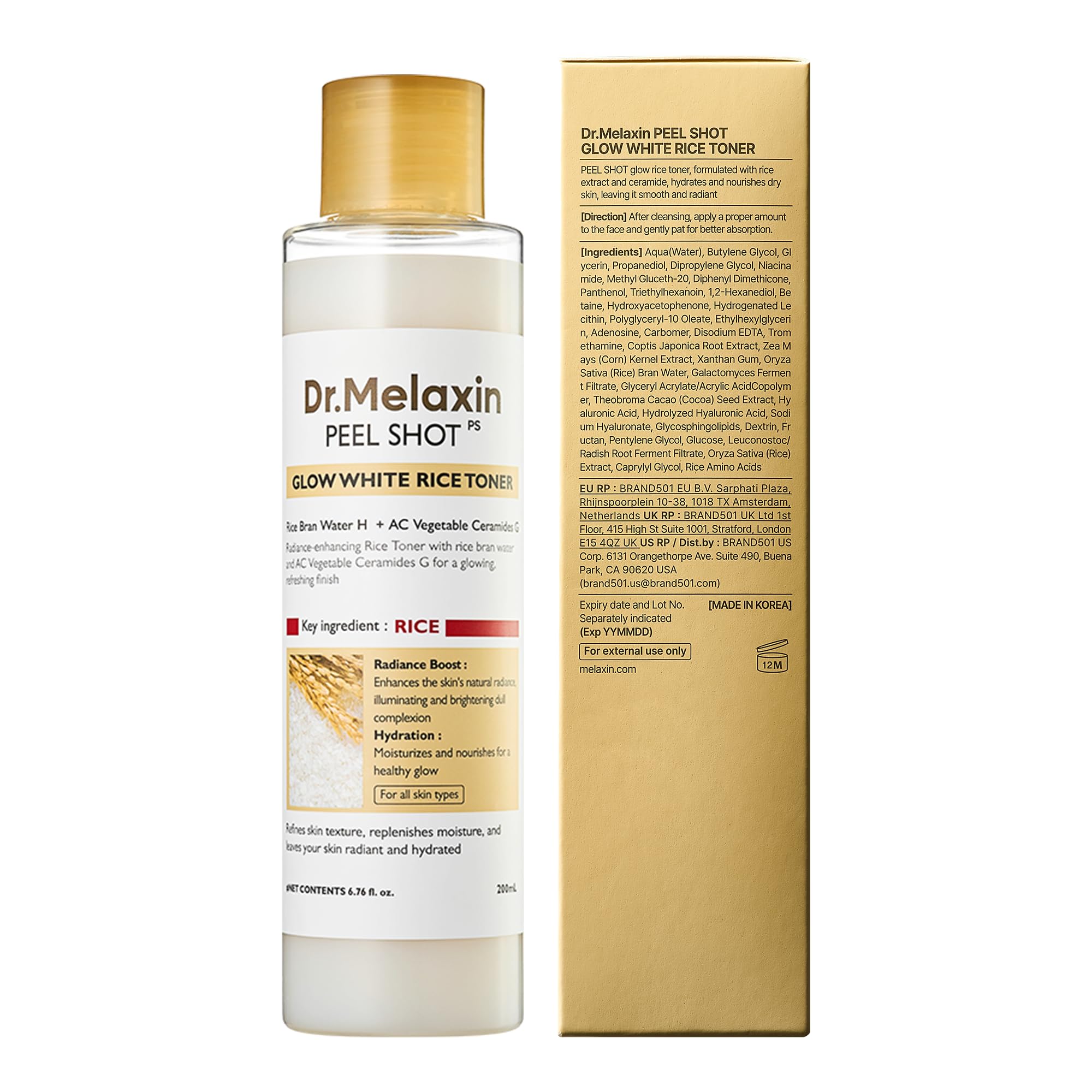 Dr.Melaxin toner close-up suggests even coverage and gentle application.