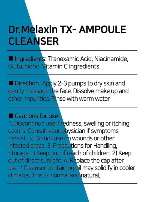 Dr.Melaxin TX Ampoule Cleanser packaging emphasizes simple, preservative-free formula