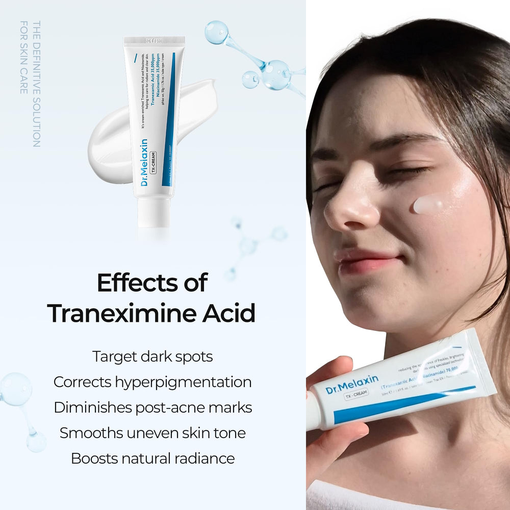 Dr.Melaxin TX Cream Niacinamide label indicating smoother skin potential.