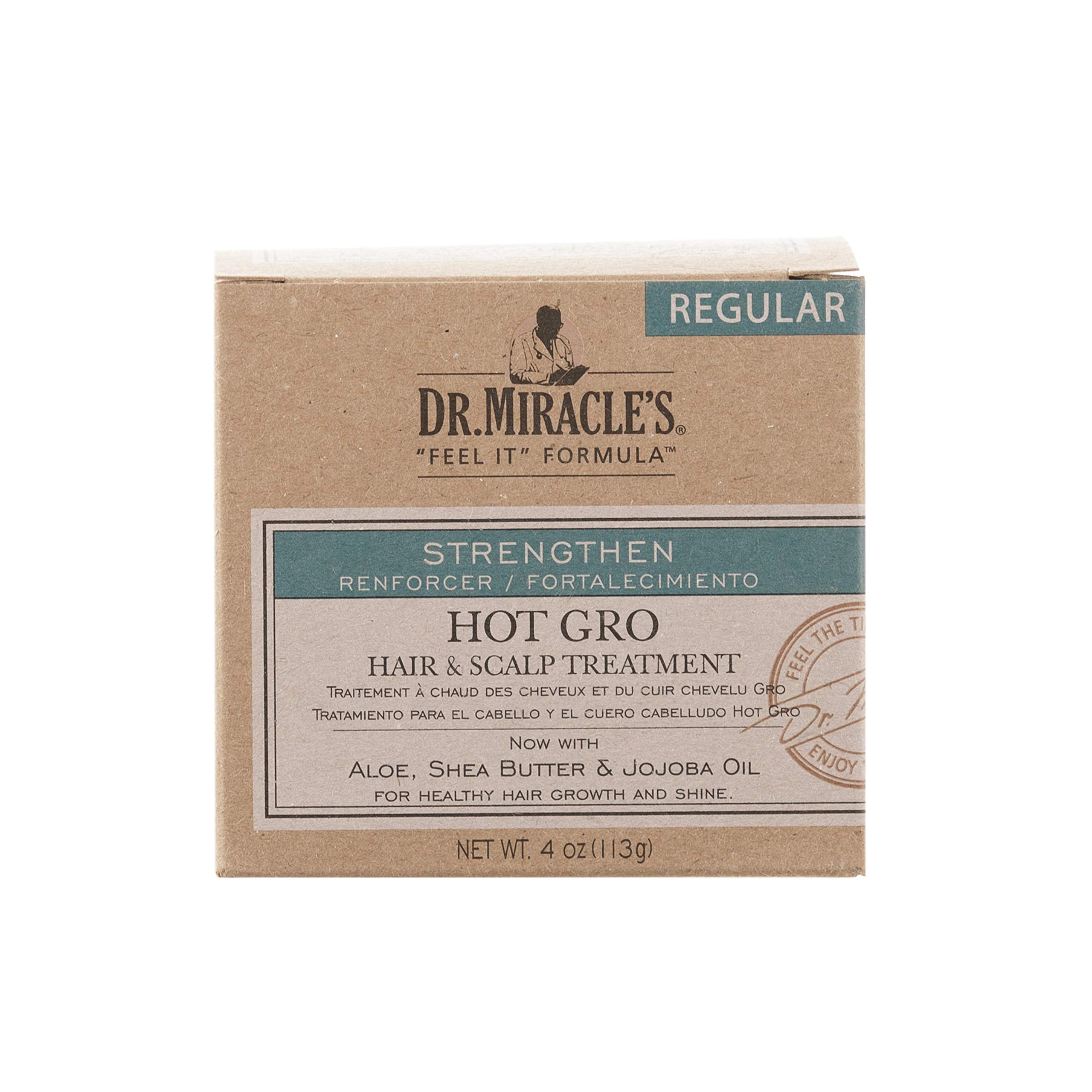 Dr. Miracle's Strengthen Hot Gro bottle with pump for easy scalp application.