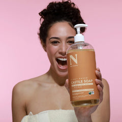 Dr. Natural Castile Soap almond bubbles lather for a smooth, mild cleanse