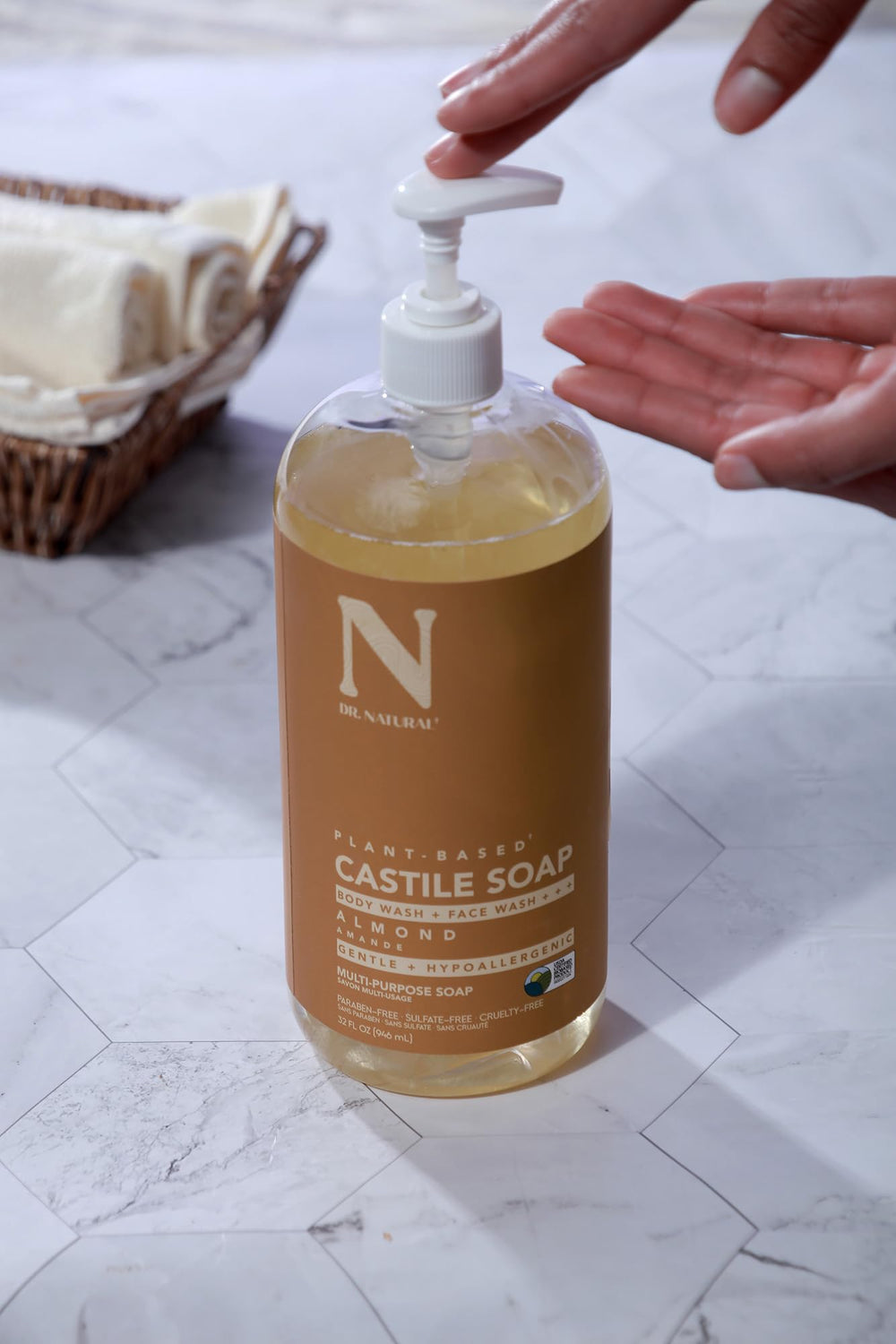 Dr. Natural Castile Soap almond hand wash with rich foam for daily cleansing
