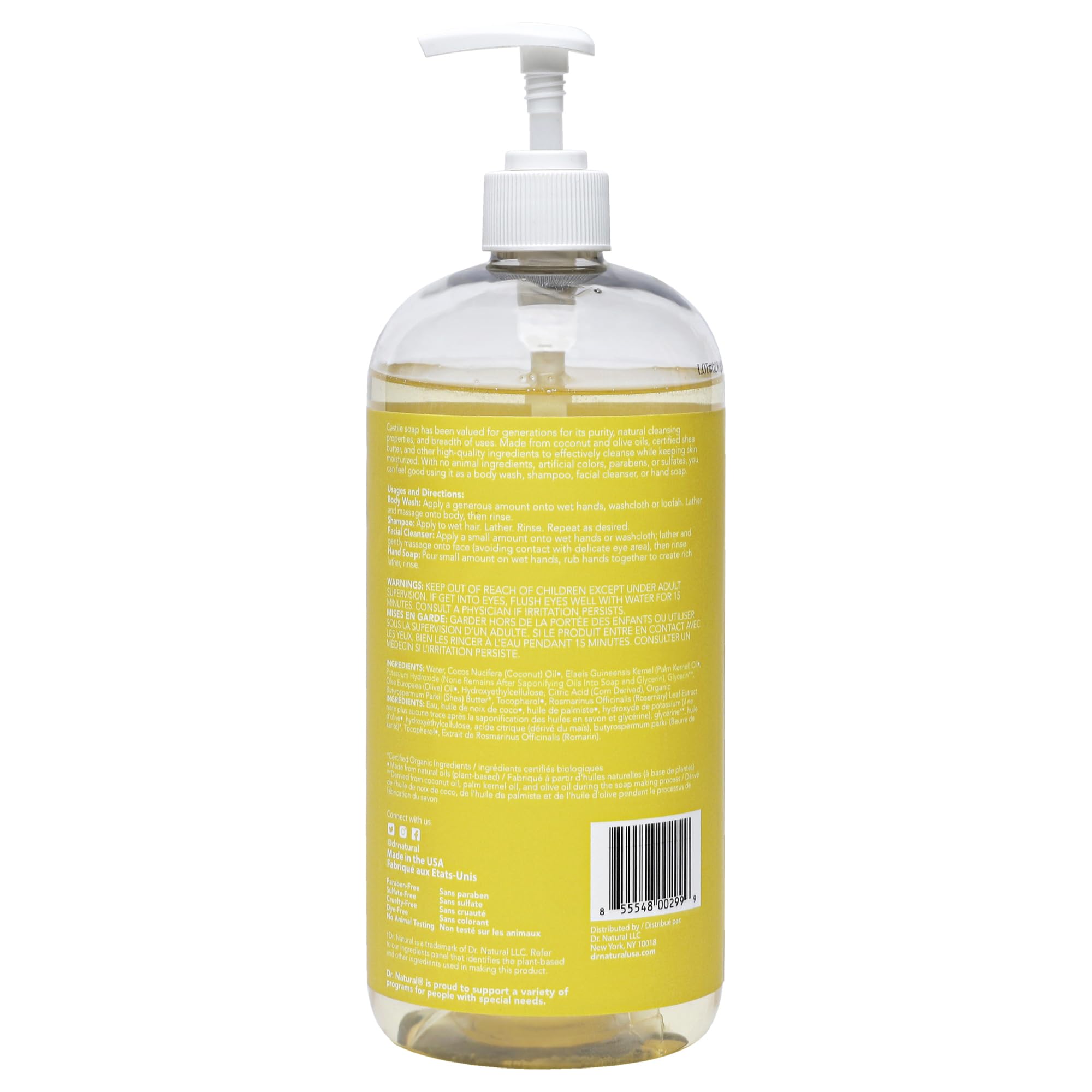 Dr. Natural Castile soap family-use suitable for all ages and daily routines