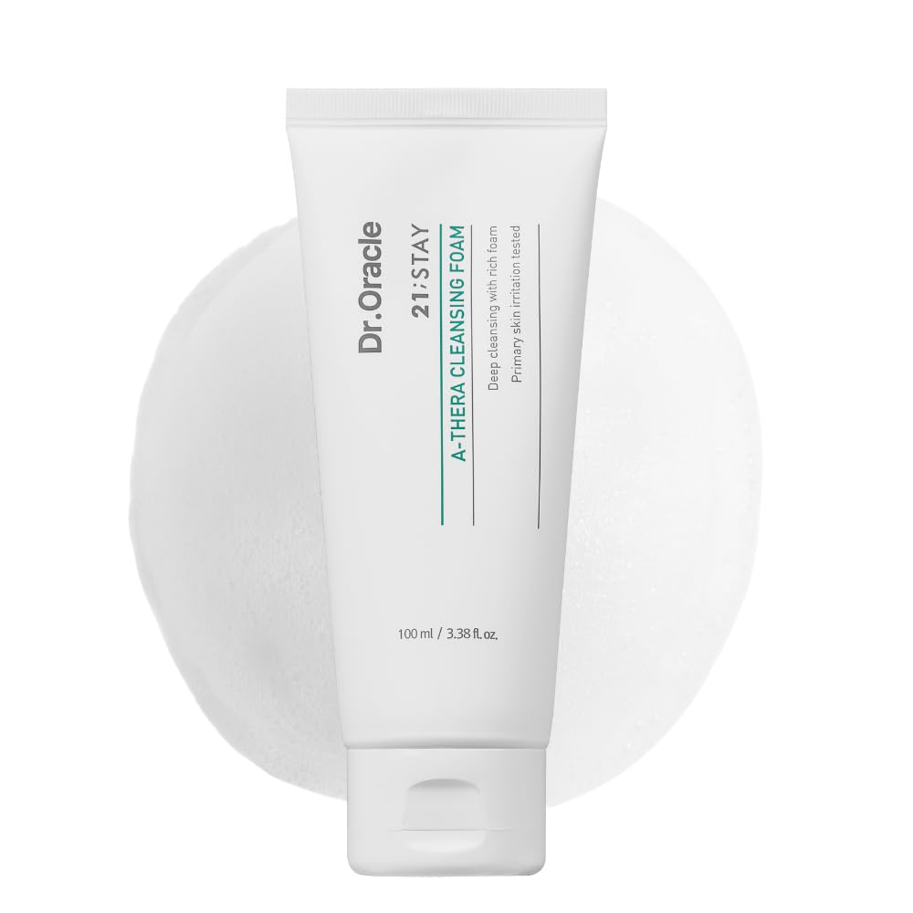 DR.ORACLE 21 Stay A-Thera cleansing foam bottle closeup shows gentle cleansing for sensitive skin.