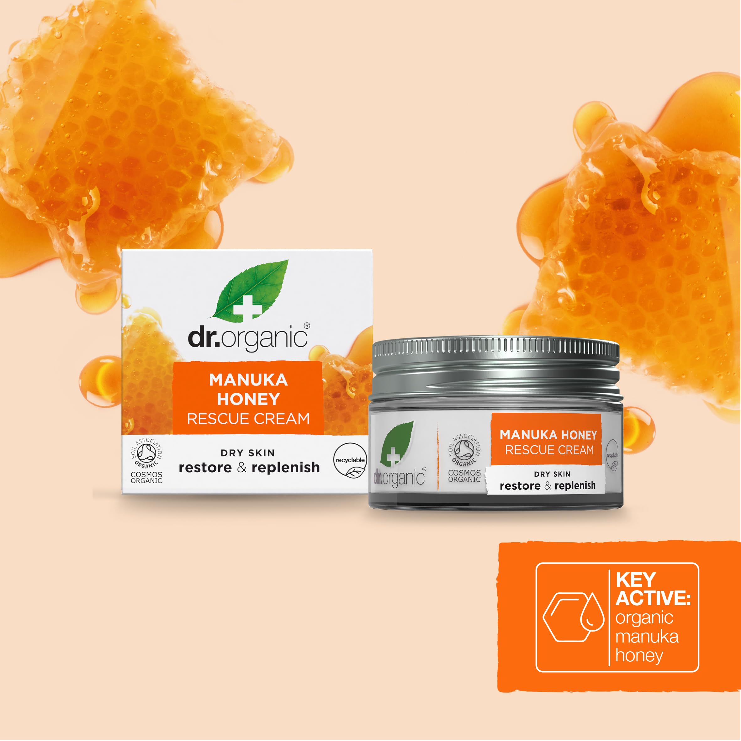 Dr Organic Manuka Honey Rescue Cream applied gently for daily hydration and nourishment