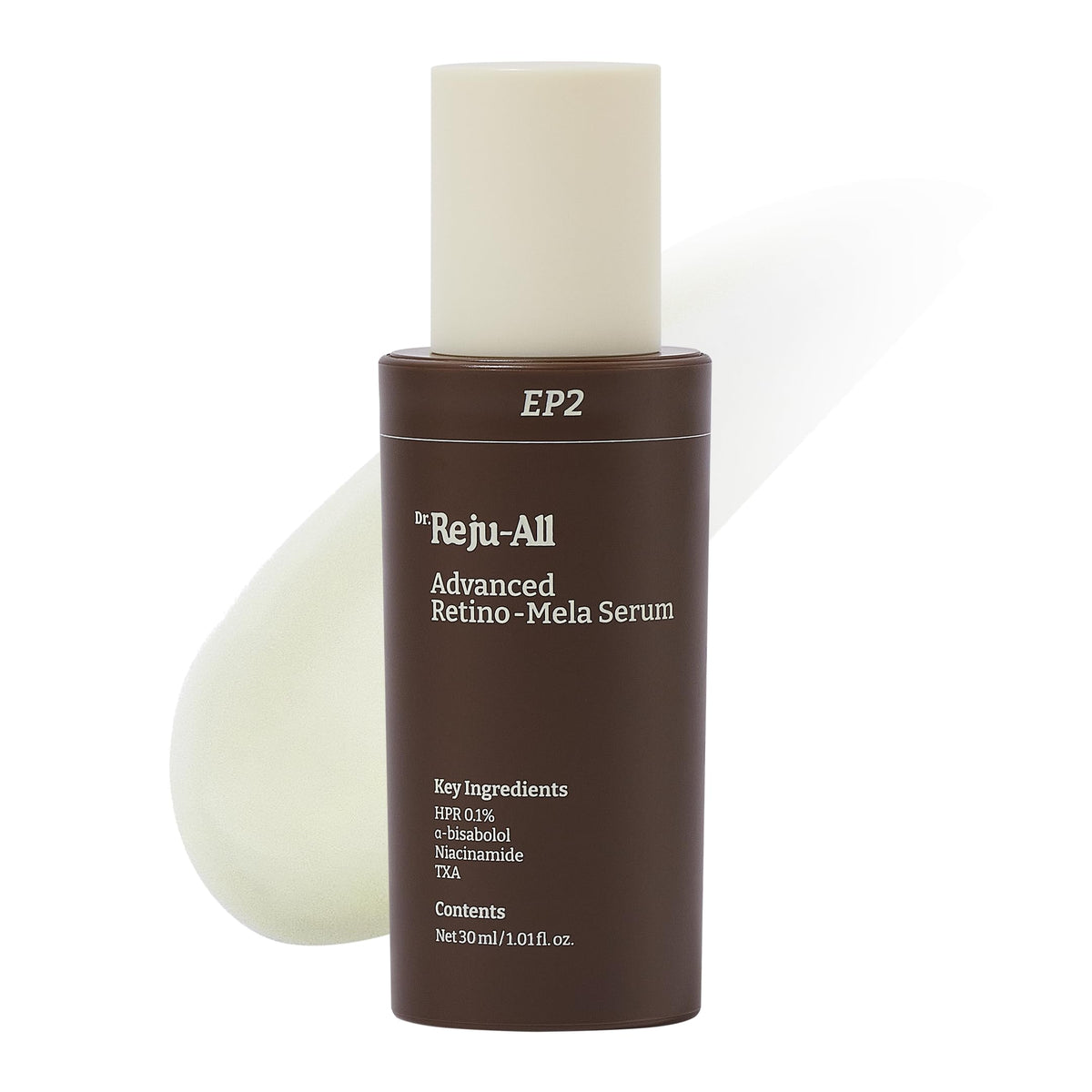 Dr.Reju-All Retino-Mela Serum bottle for an easy nightly routine and refined skin.