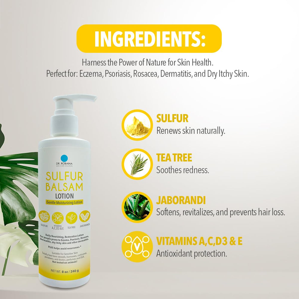Dr. Robaina Sulfur Balsam Lotion USA-made, quality and local production emphasis.
