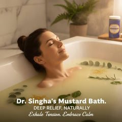Dr. Singha's Mustard Bath aroma-steam fills the room for mood-boosting aromatherapy.