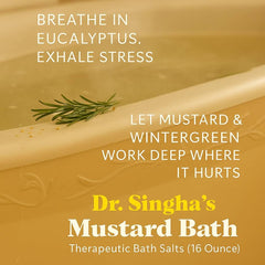 Dr. Singha's Mustard Bath pour releasing aromatic oils for soothing bath.