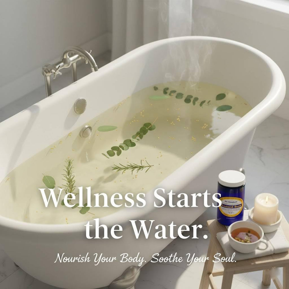 Dr. Singha's Mustard Bath promotes unwinding after a long day.
