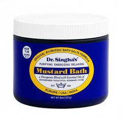 Dr. Singha's Mustard Bath Salts bottle pouring for relaxing soak