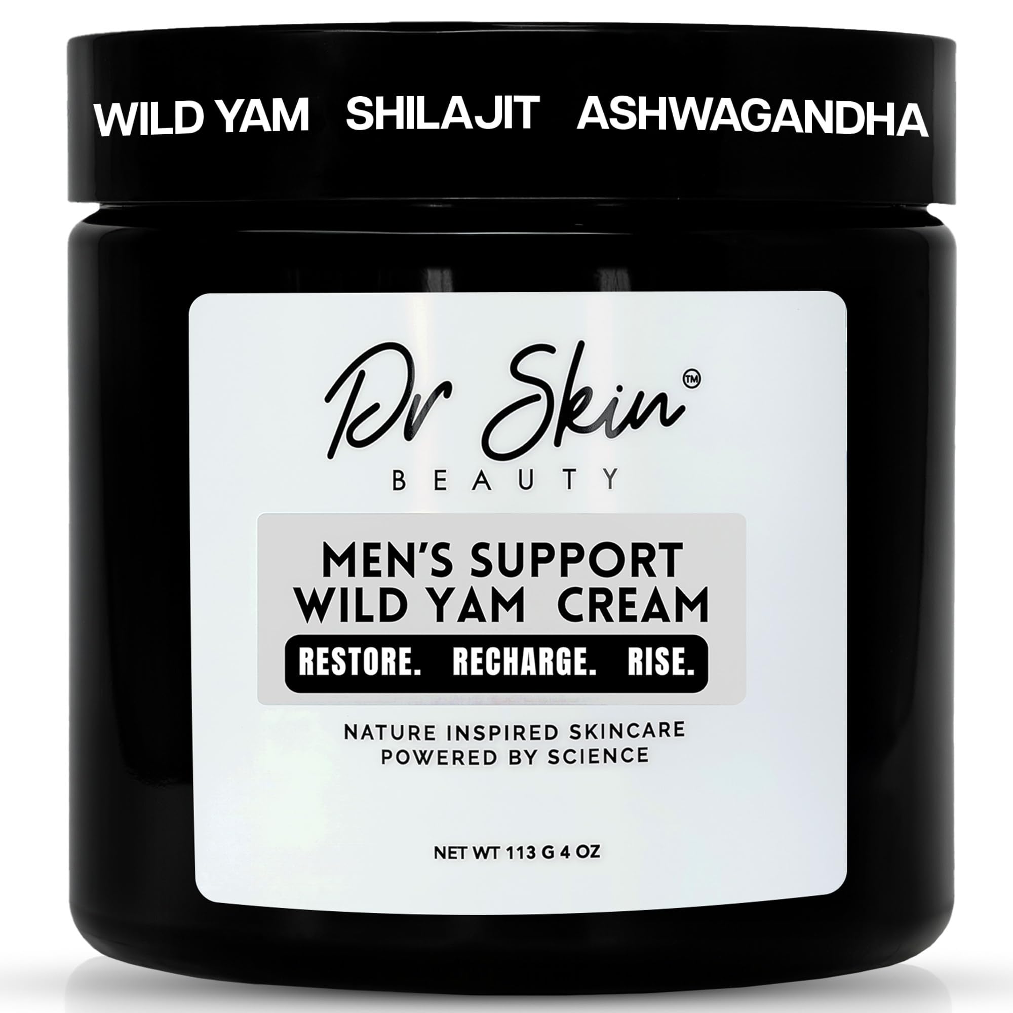 Dr Skin BEAUTY men's wild yam cream bottle for hormone balance and energy.