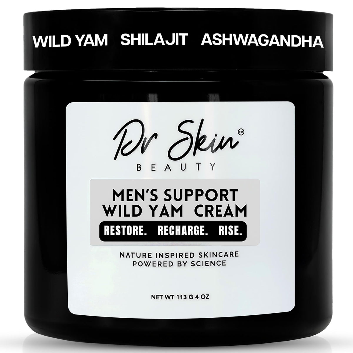 Dr Skin BEAUTY men's wild yam cream bottle for hormone balance and energy.
