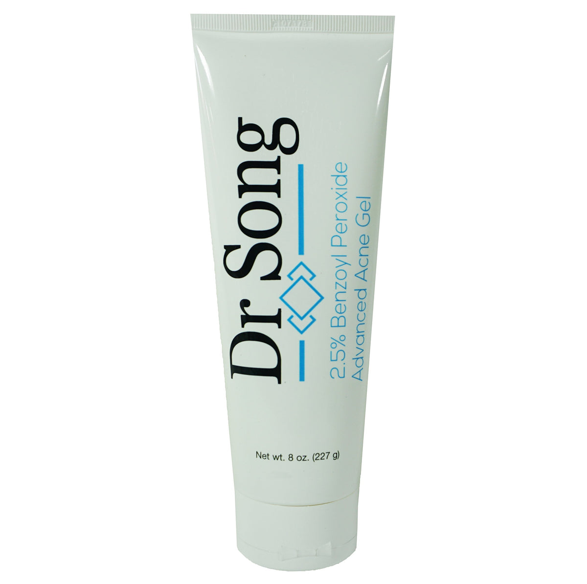 Dr Song 2.5% benzoyl peroxide acne gel bottle close-up for a clearer skin routine.