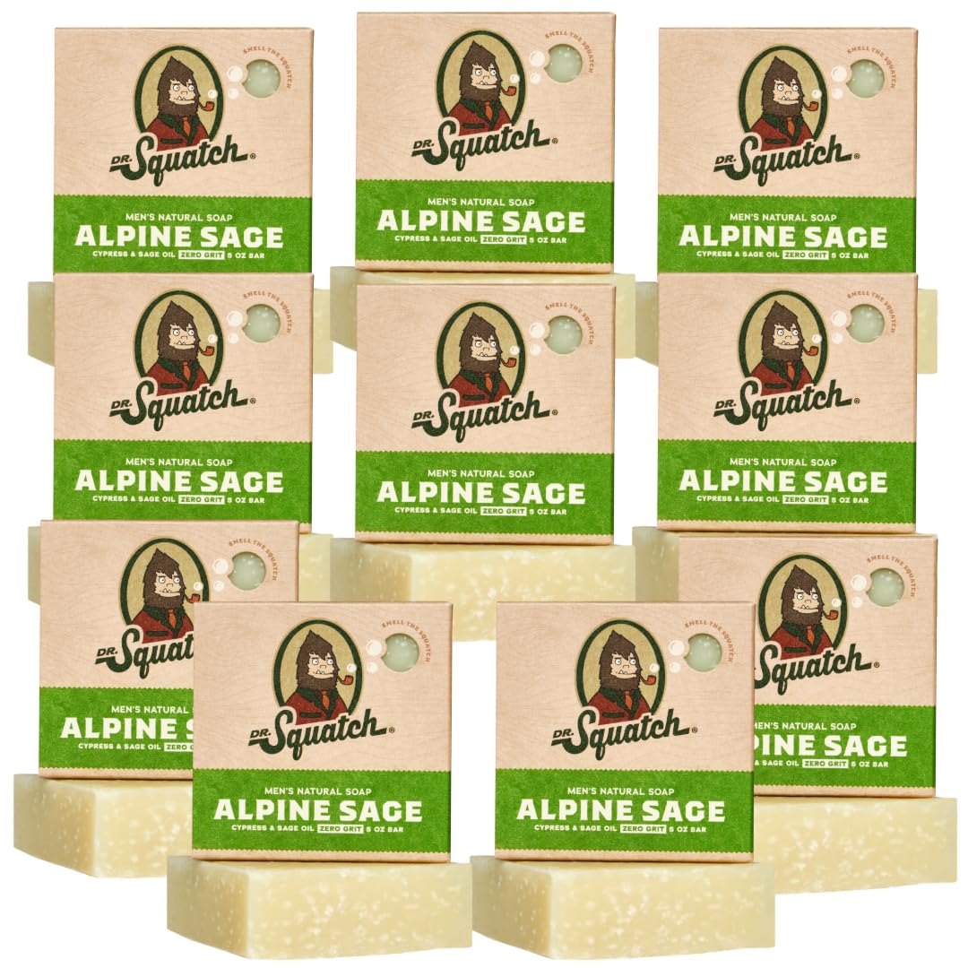 Dr. Squatch Alpine Sage bar soap closeup highlighting natural ingredients and rich lather