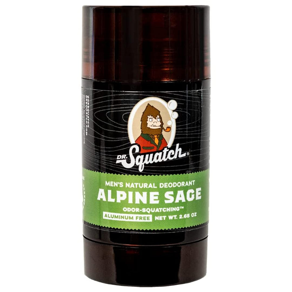 Dr. Squatch Alpine Sage deodorant stick ready for natural odor protection.