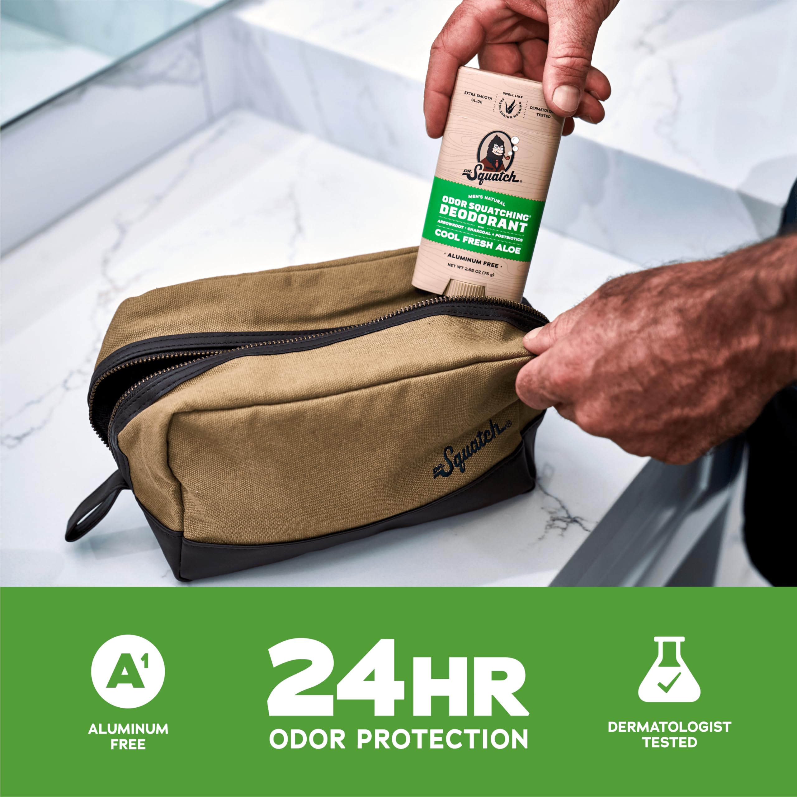 Dr. Squatch aluminum-free badge communicates gentle protection for sensitive skin