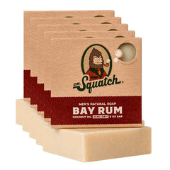 Dr. Squatch Bay Rum bar packaging with bold branding and eco-friendly materials for a premium shower routine.