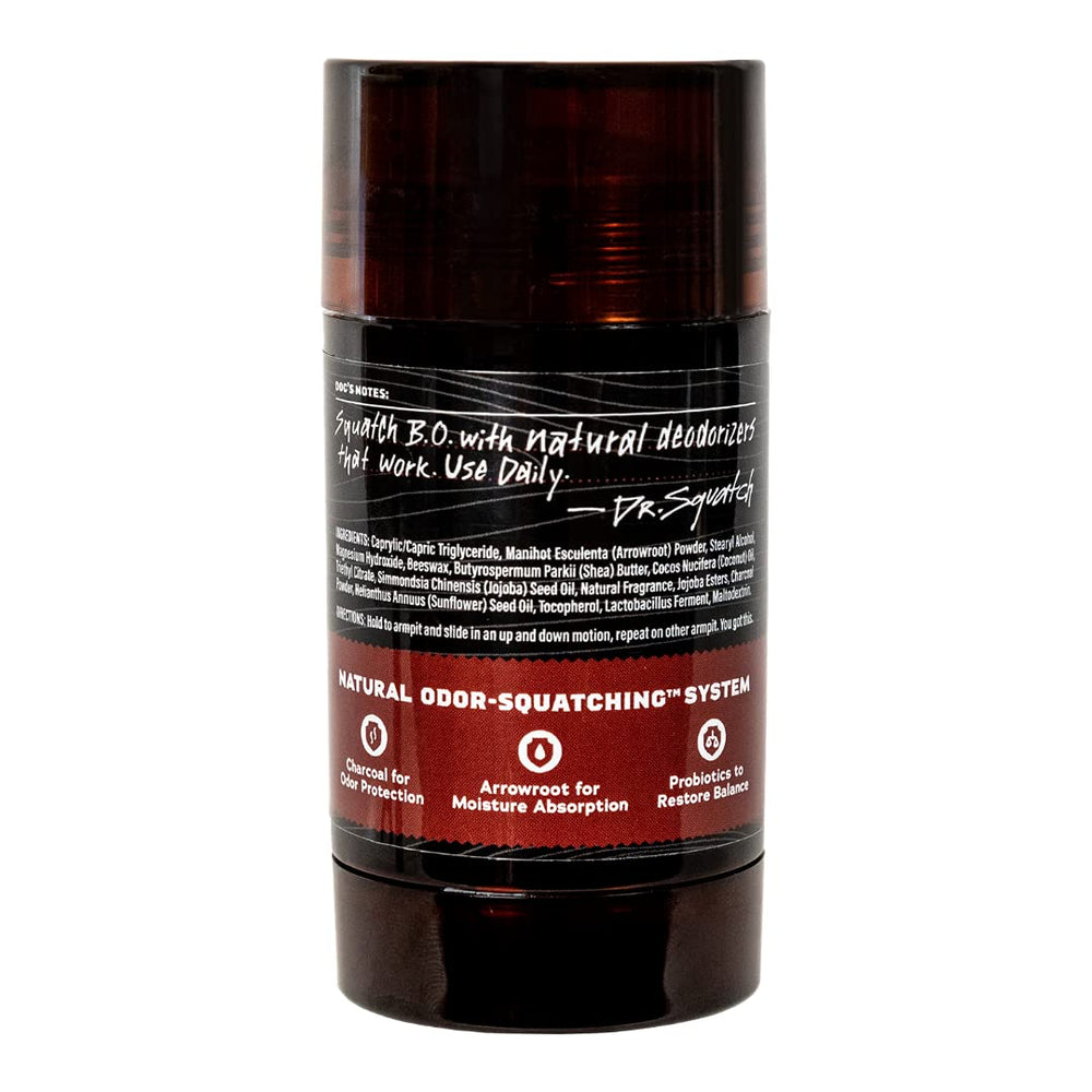 Dr. Squatch Bay Rum deodorant apply image shows smooth glide for daily freshness.