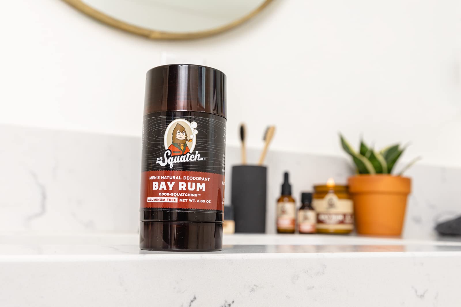 Dr. Squatch Bay Rum fragrance shot conveys masculine scent for daily wear.