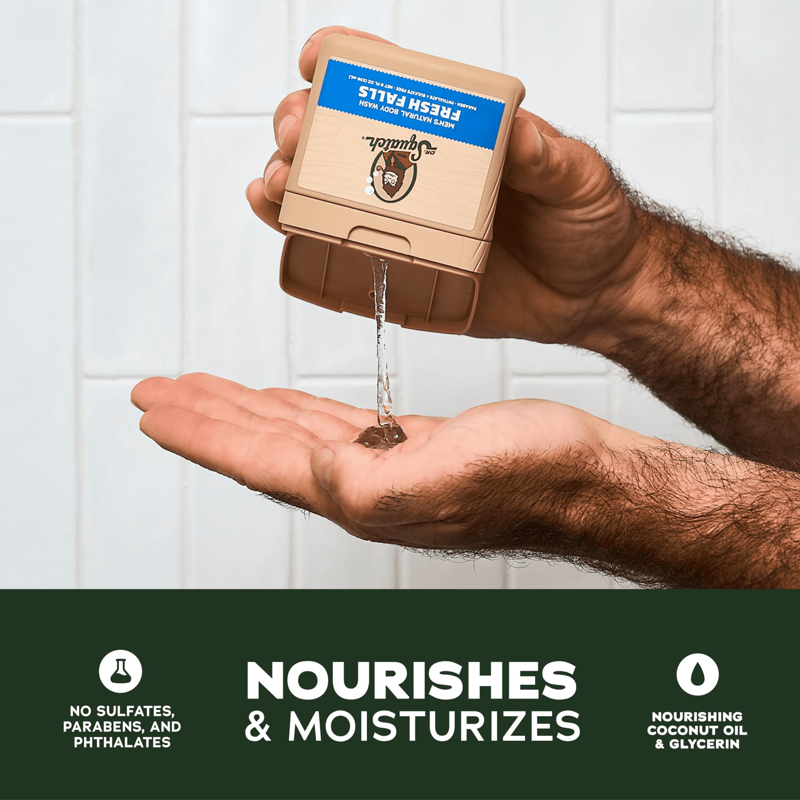 Dr. Squatch Fresh Falls bottle with invigorating lather for mornings.