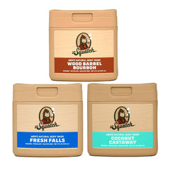 Dr. Squatch Wood Barrel Bourbon body wash pour for rich lather and hydration.