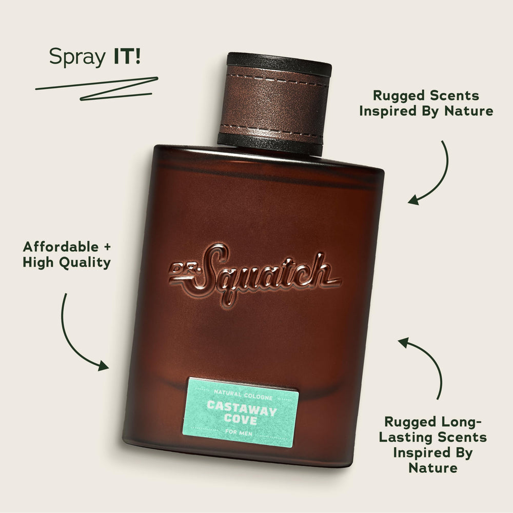 Dr. Squatch Castaway Cove bottle angled shot displaying sleek daily-wear design