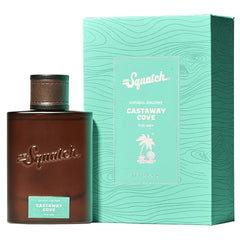 Dr. Squatch Castaway Cove bottle closeup highlighting long-lasting scent potential