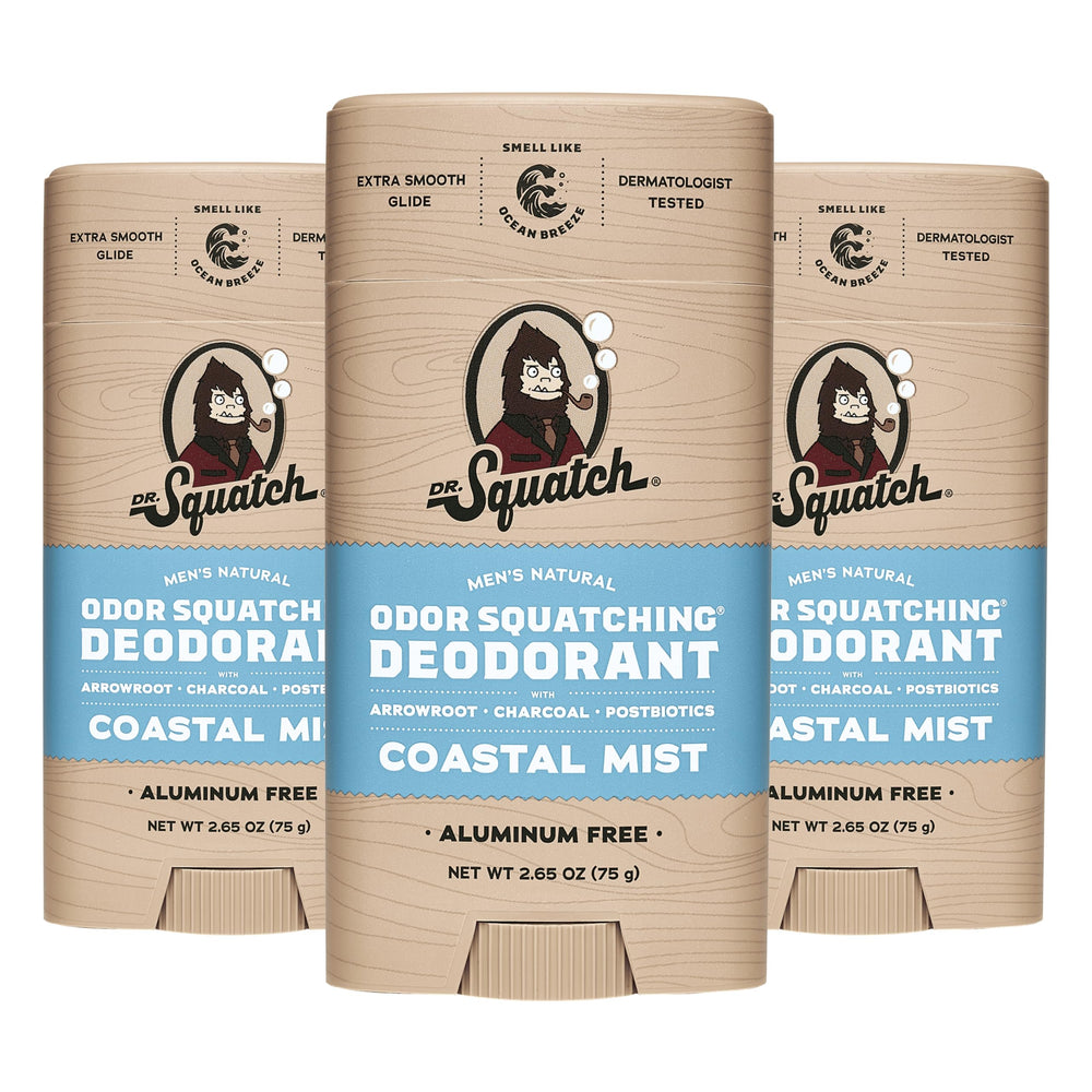Dr. Squatch Coastal Mist deodorant 3-pack offers natural protection for daily confidence.