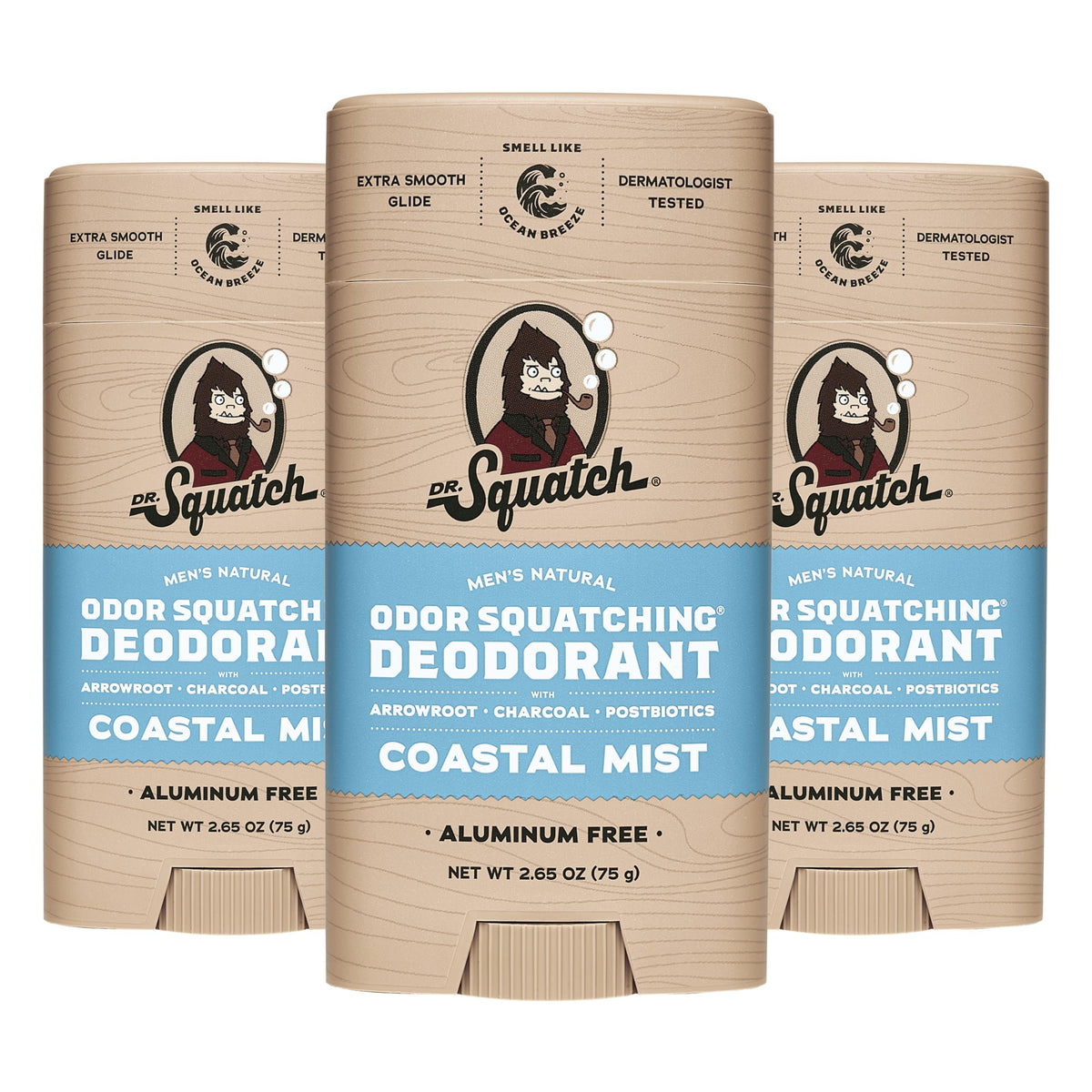 Dr. Squatch Coastal Mist deodorant 3-pack offers natural protection for daily confidence.