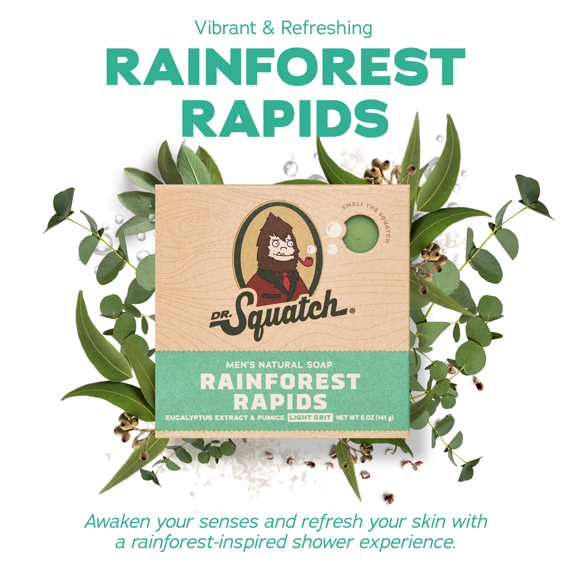 Dr. Squatch Coconut Castaway bar shown for hydrating lather and tropical mood boost.