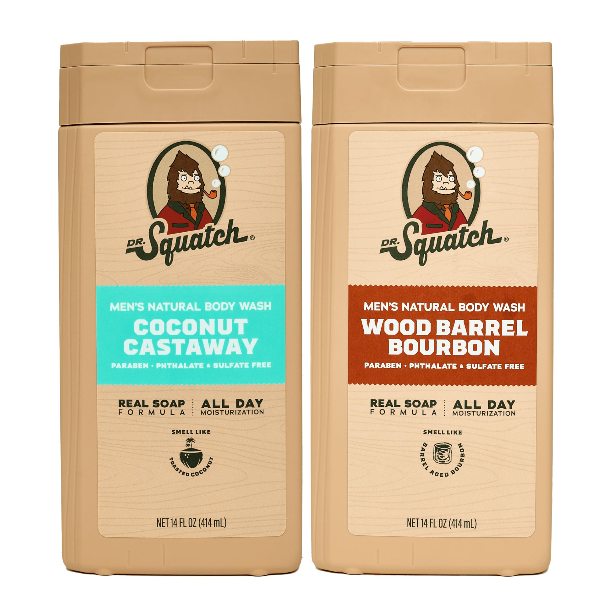 Dr. Squatch Coconut Castaway bottle pour highlights a hydrating daily cleanse.