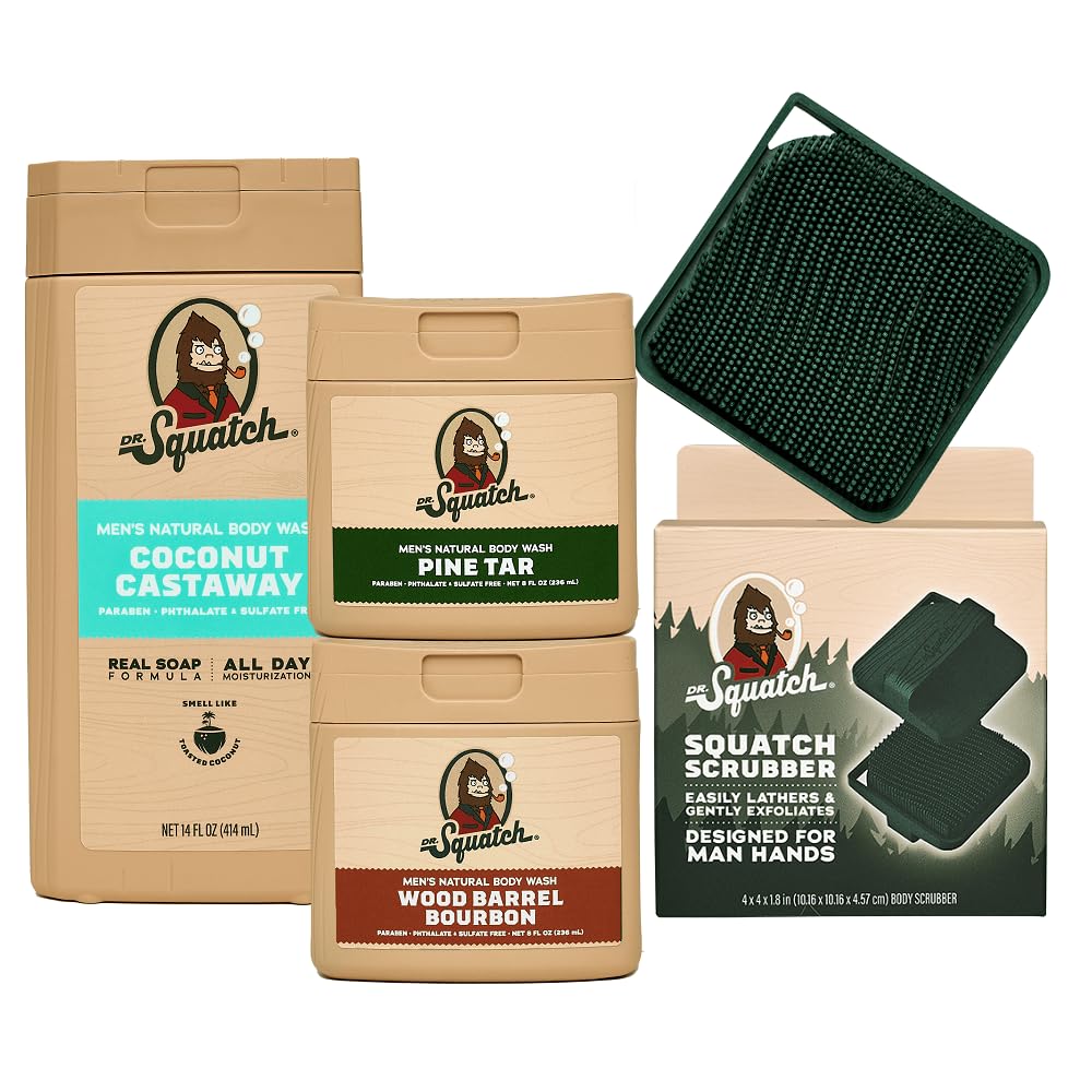 Dr. Squatch Coconut Castaway bottle pours for a refreshing daily cleanse.