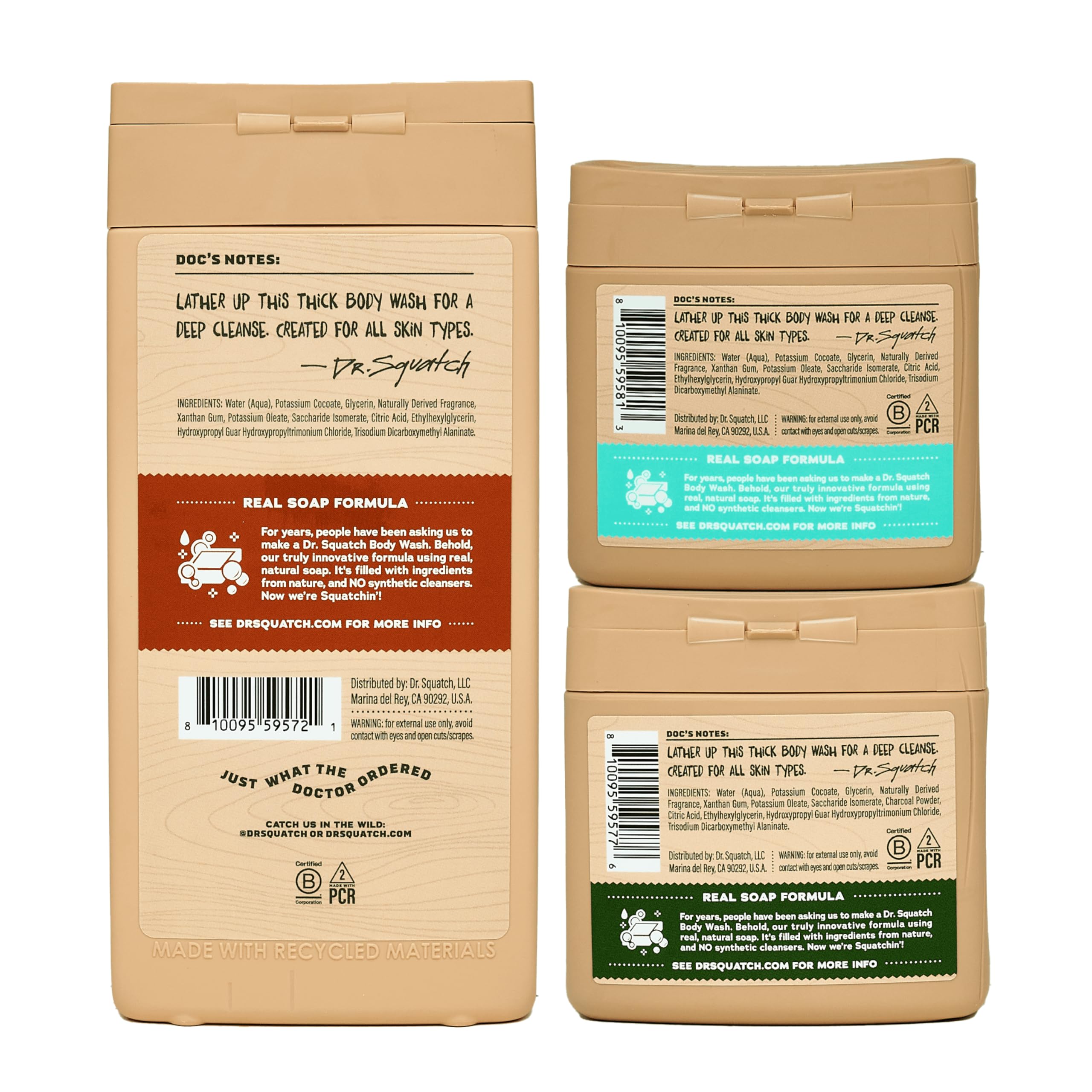 Dr. Squatch Coconut Castaway bottle introducing tropical notes with moisturizing cleanse