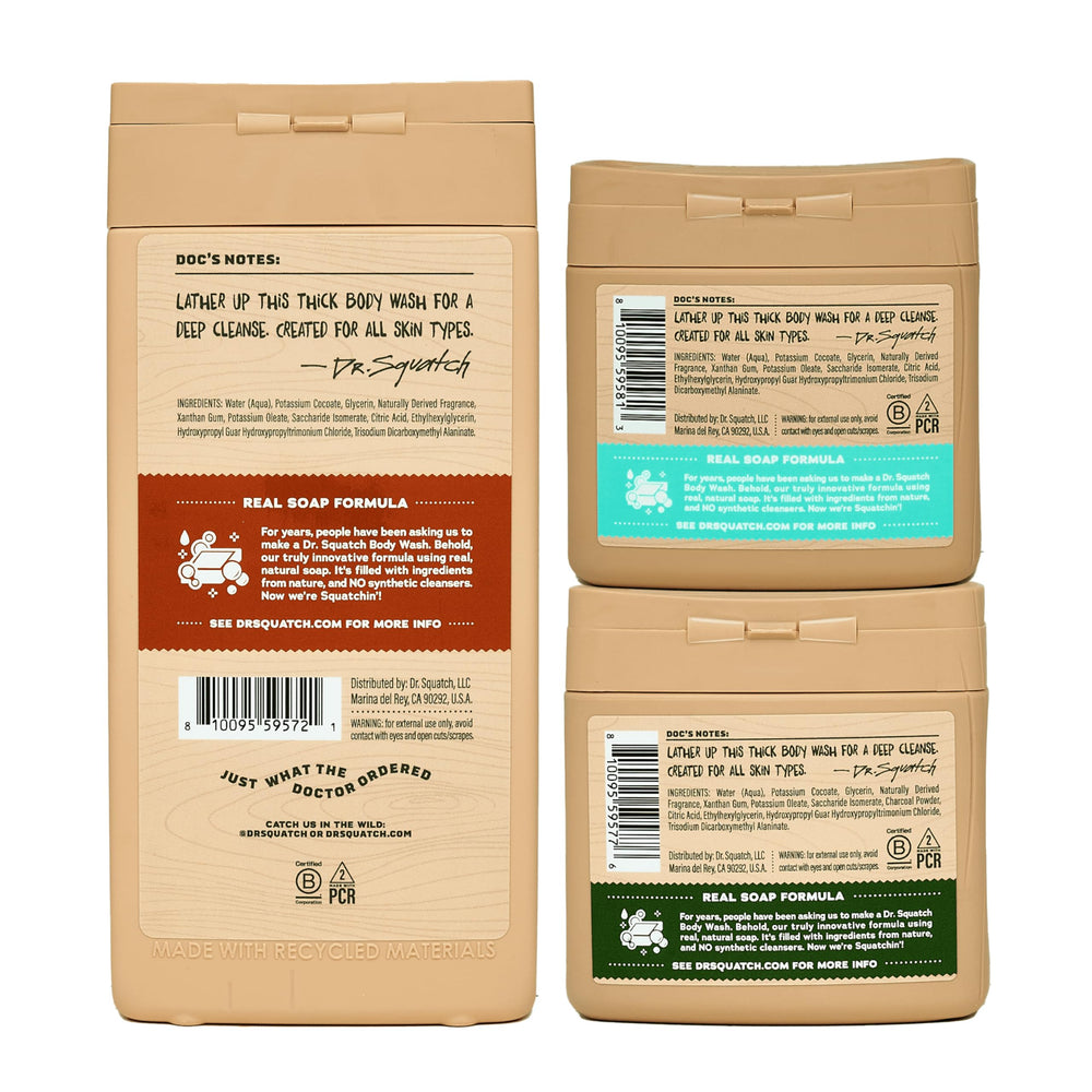 Dr. Squatch Coconut Castaway bottle introducing tropical notes with moisturizing cleanse