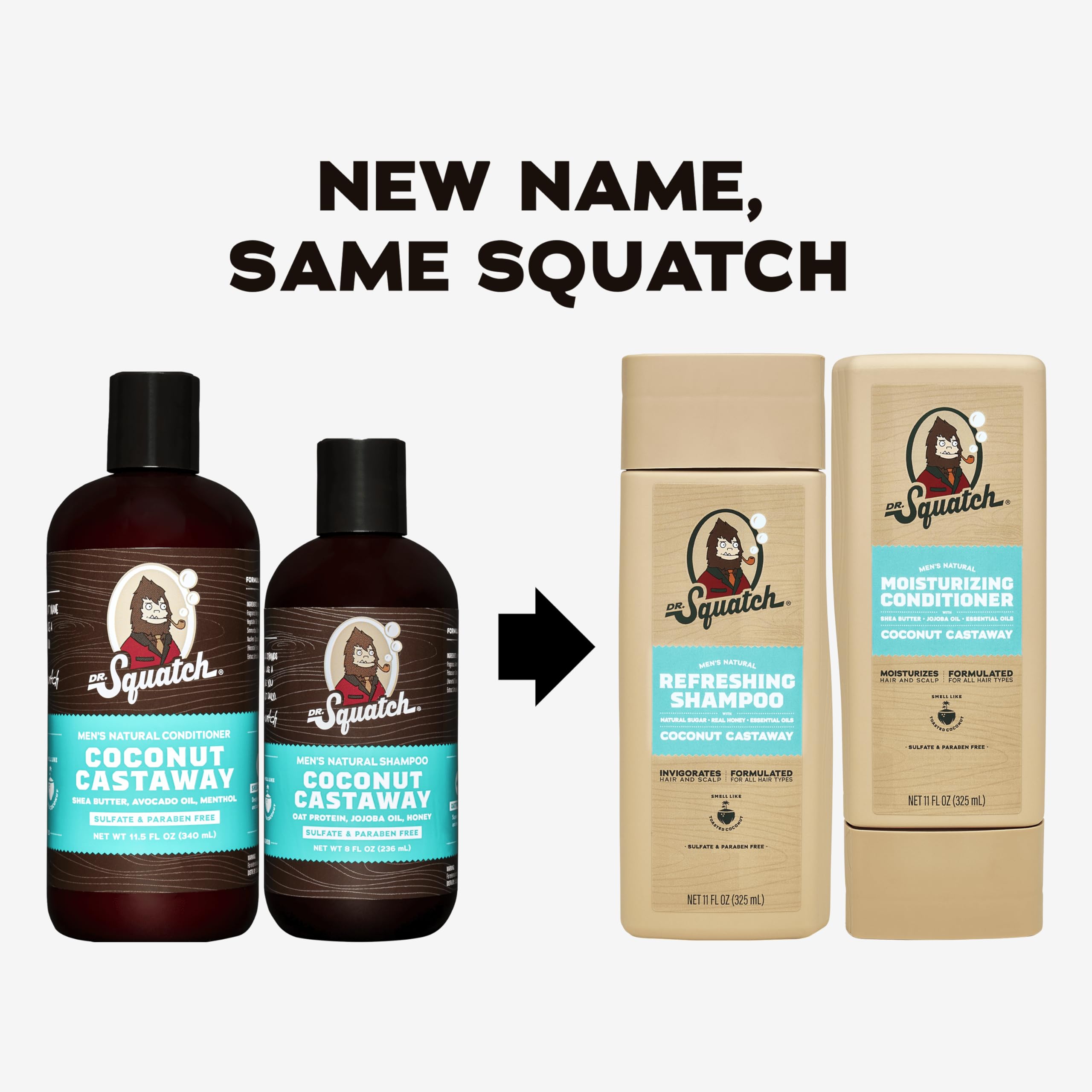 Dr. Squatch Coconut Castaway conditioner bottle for silky, manageable hair
