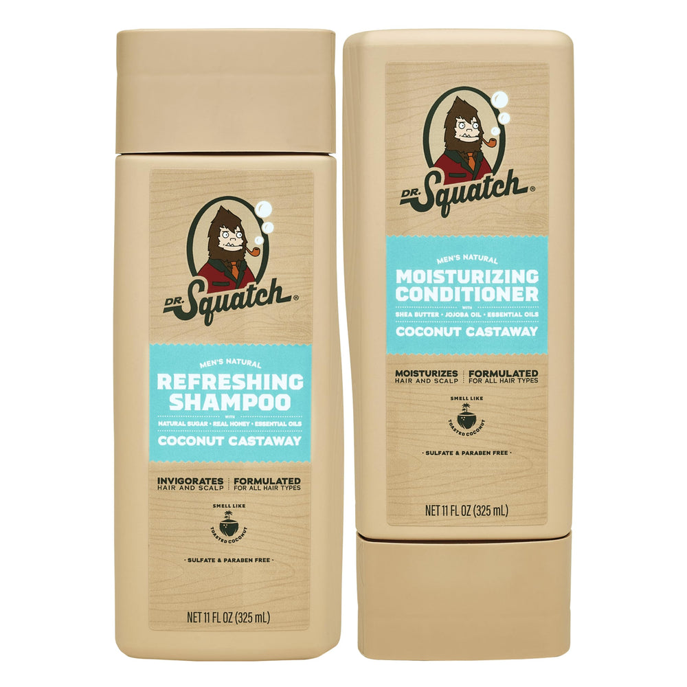 Dr. Squatch Coconut Castaway shampoo bottle for refreshed scalp