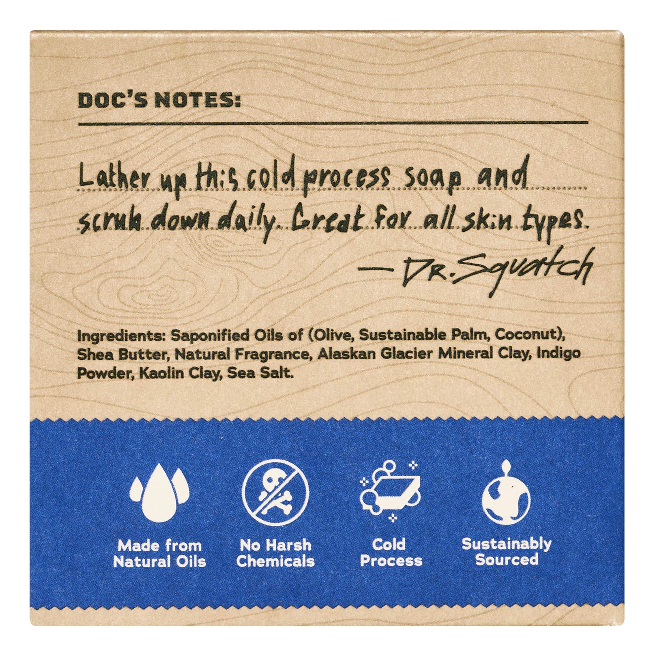 Dr. Squatch coconut oil and shea butter ingredients support skin nourishment during shower.