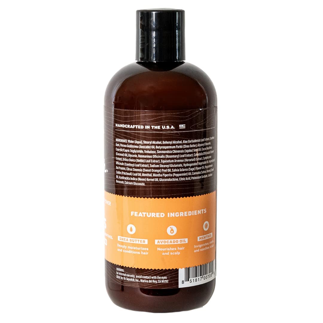 Dr. Squatch Cool Citrus Conditioner on wet hair for smooth detangling and hydration.