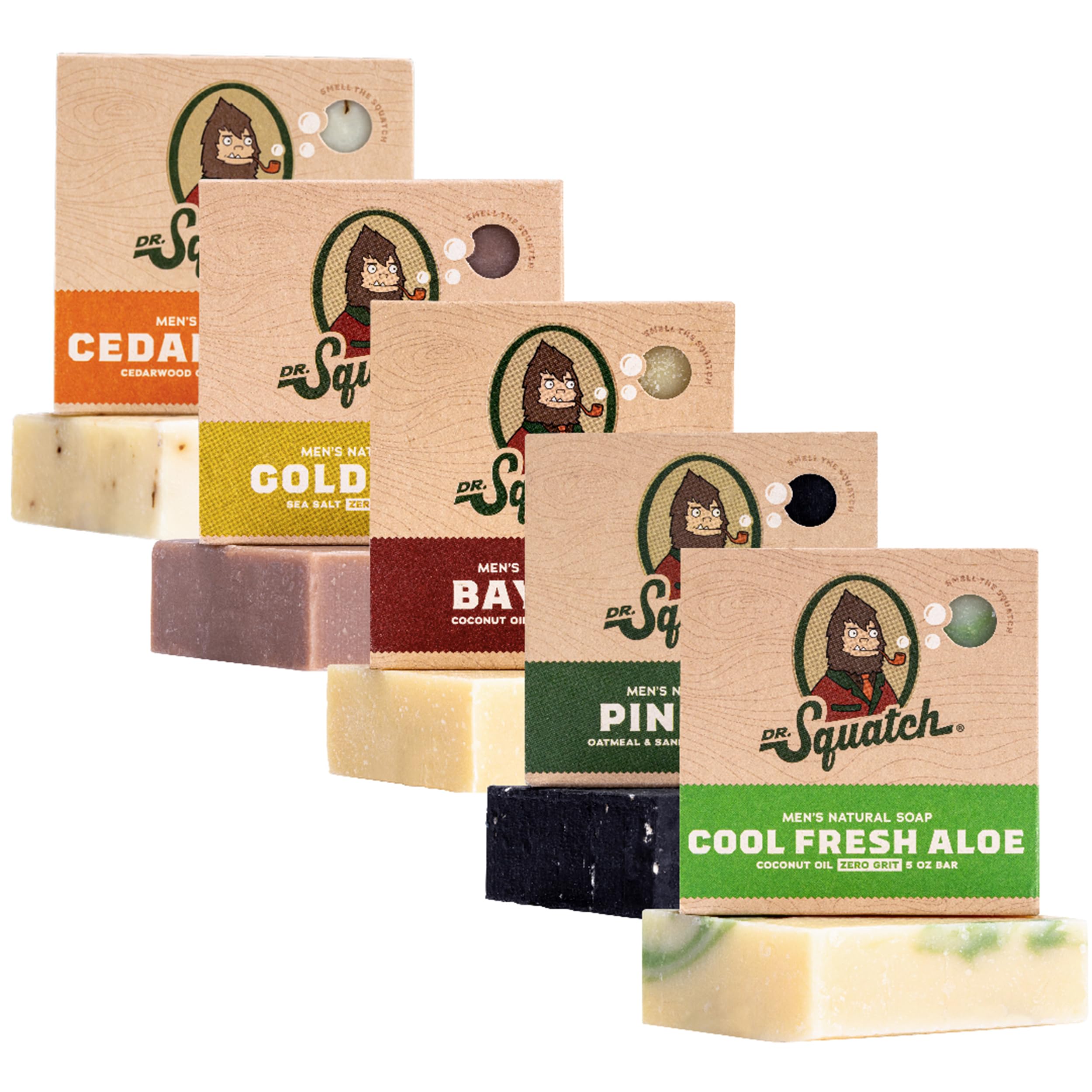Dr. Squatch Cool Fresh Aloe bar image shows refreshing lather for daily cleansing.