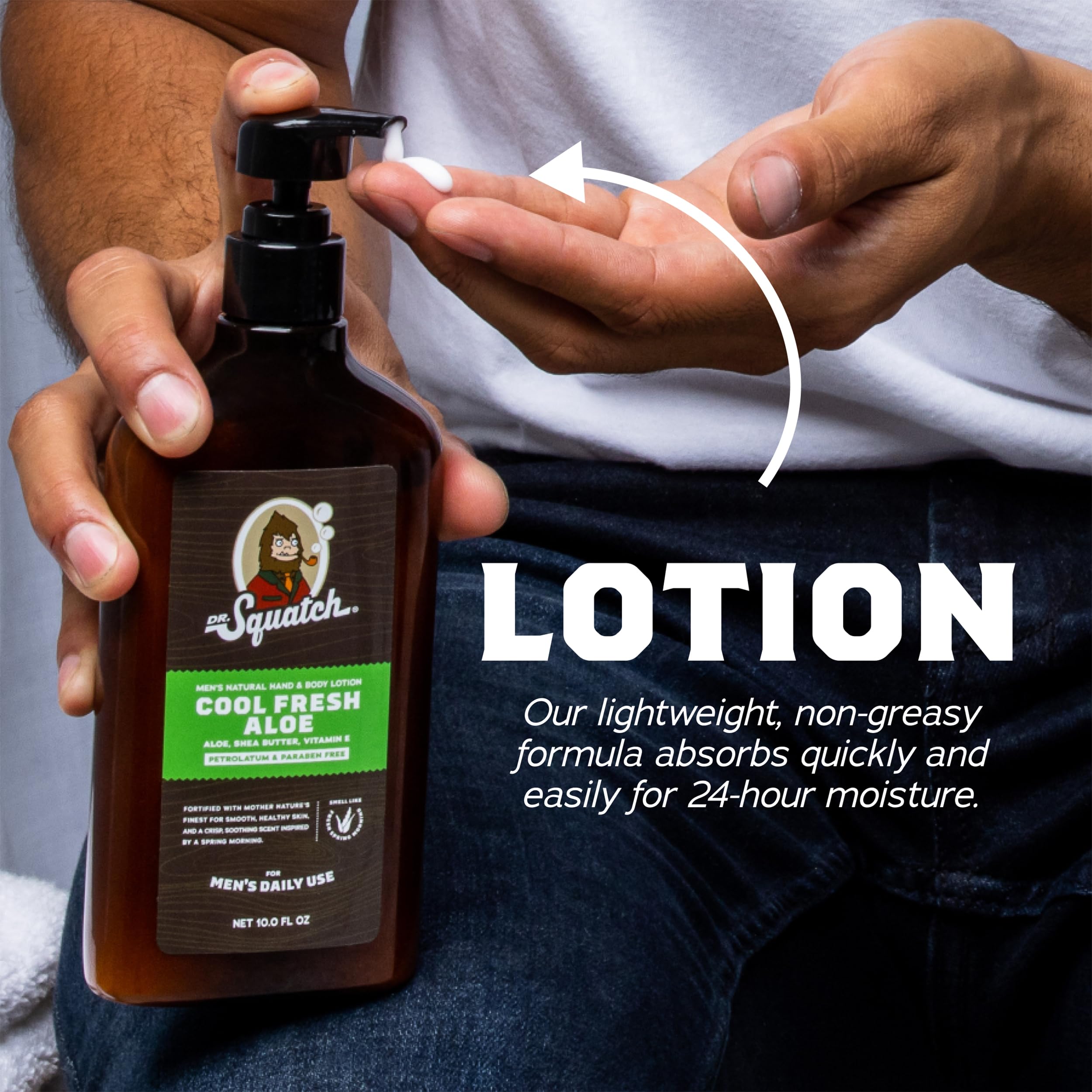 Dr. Squatch Cool Fresh Aloe bottle highlighting refreshing, long-lasting scent.