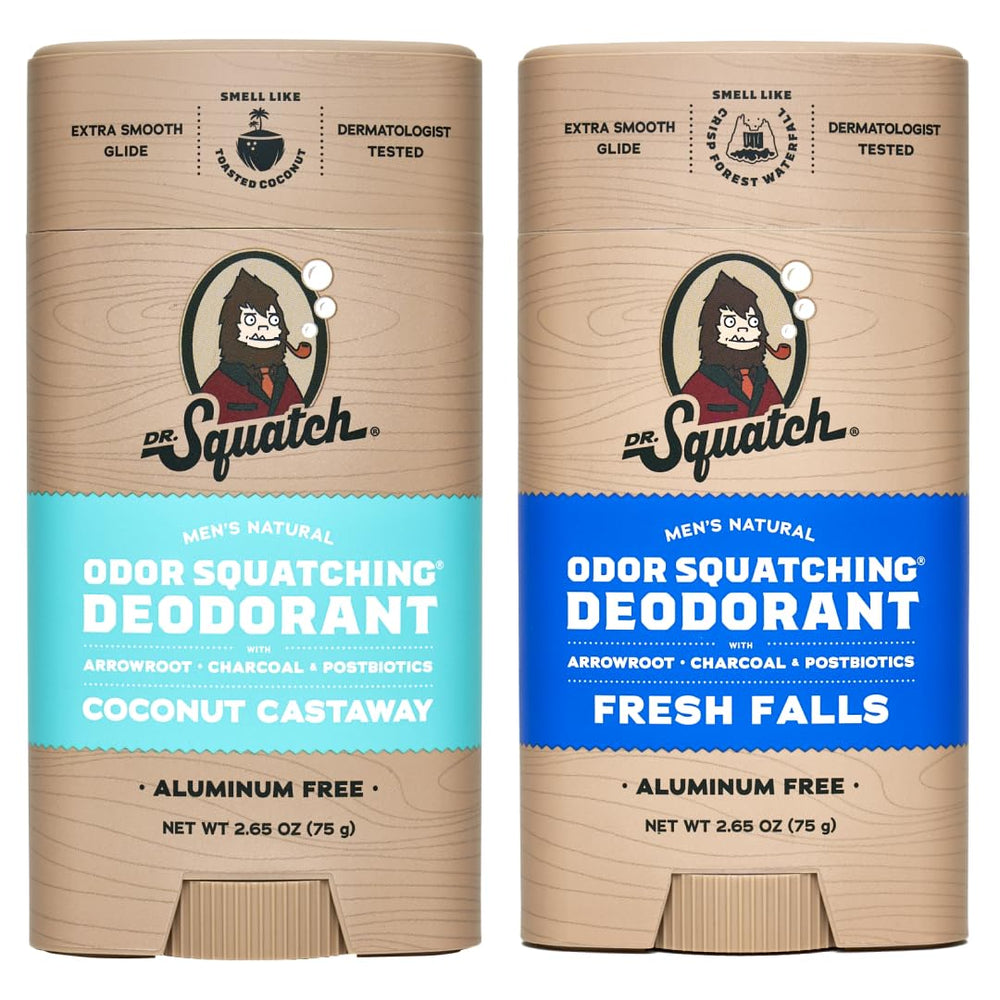 Dr. Squatch Coconut Castaway deodorant bottle provides natural odor protection for daily wear