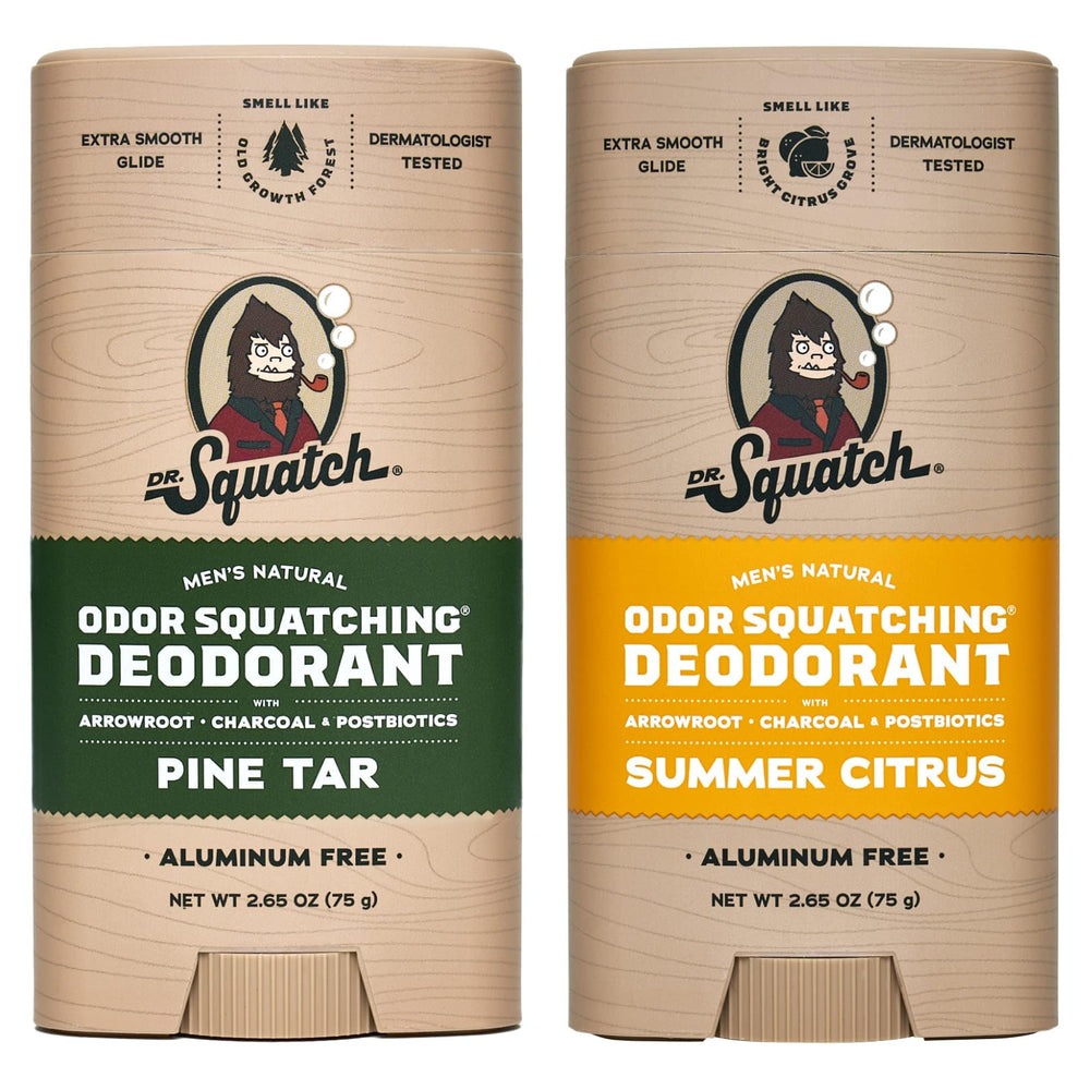 Dr. Squatch Pine Tar deodorant bottle for all-day odor control