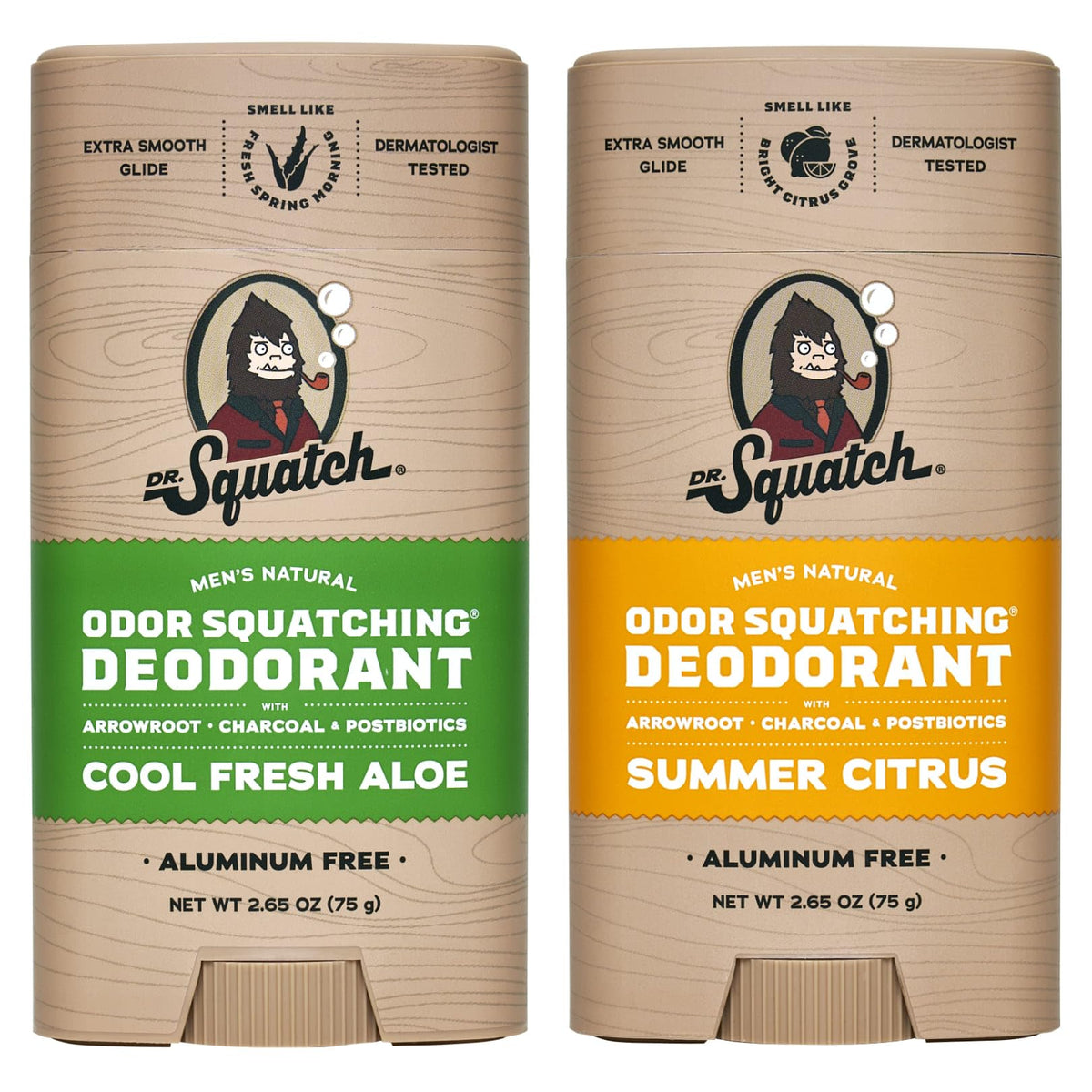 Dr. Squatch Summer Citrus deodorant bottle close-up showing long-lasting odor protection
