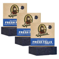 Dr. Squatch Fresh Falls bar soap pack close-up highlighting natural ingredients and fresh scent.