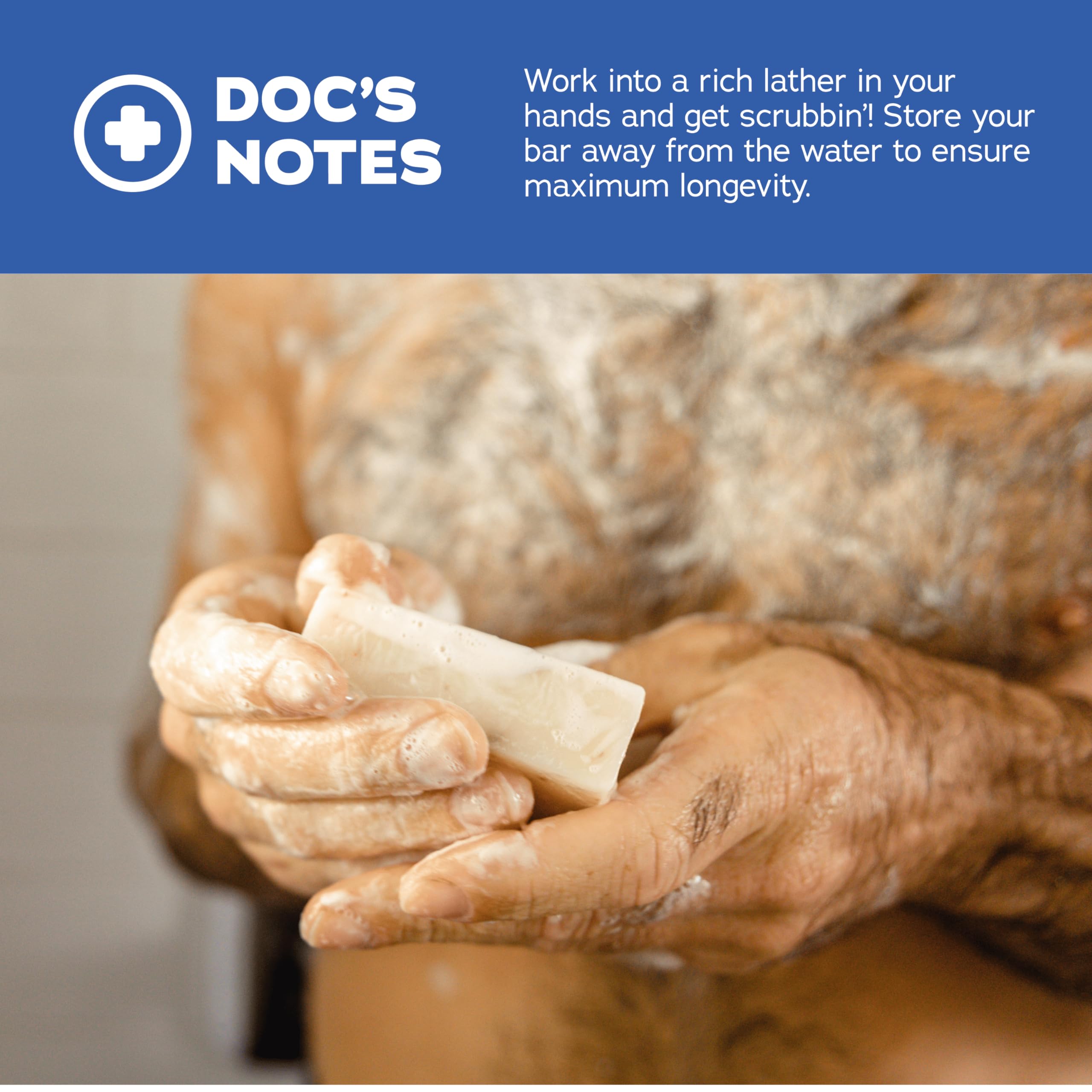Dr. Squatch Fresh Falls soap in shower demonstrating cleansing with natural ingredients.